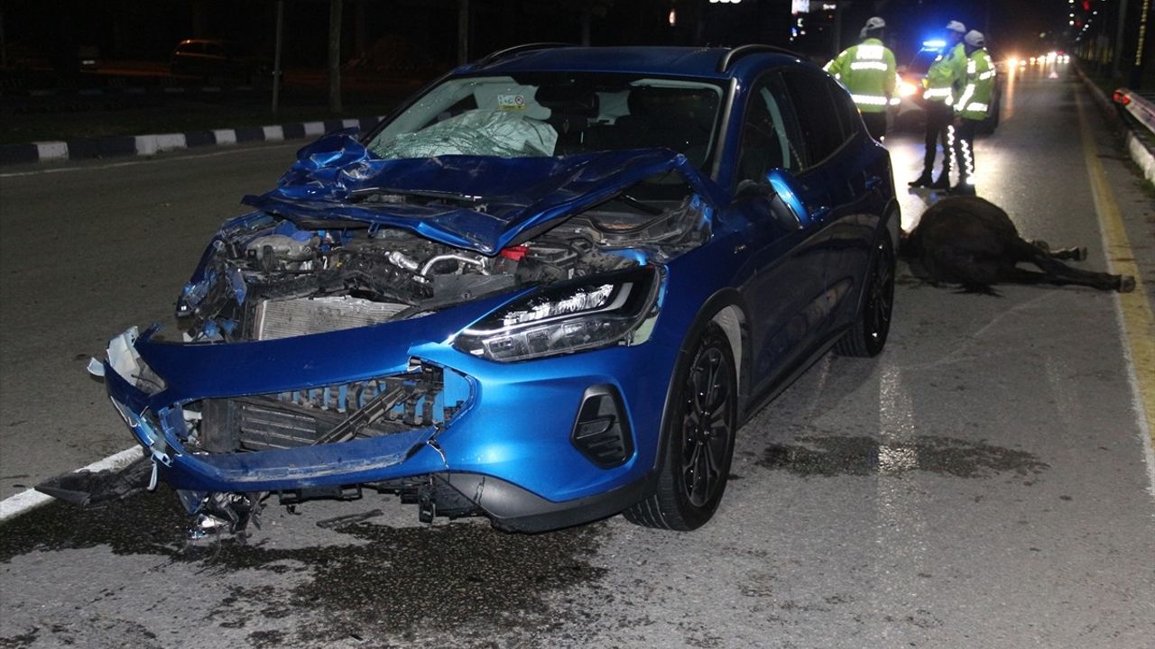 Manisa'da Ata Çarpan Otomobilde 3 Kişi Yaralandı