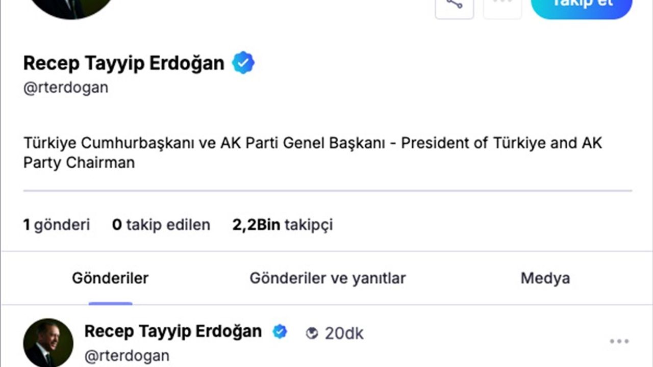 Cumhurbaşkanı Erdoğan'dan NSosyal Üzerinden İlk Paylaşım