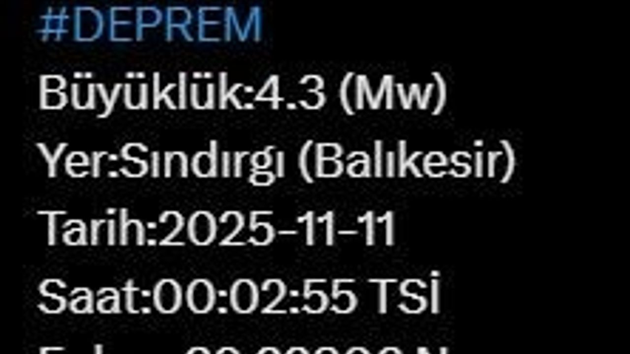 Balıkesir'de 4.3 Büyüklüğünde Deprem Gerçekleşti