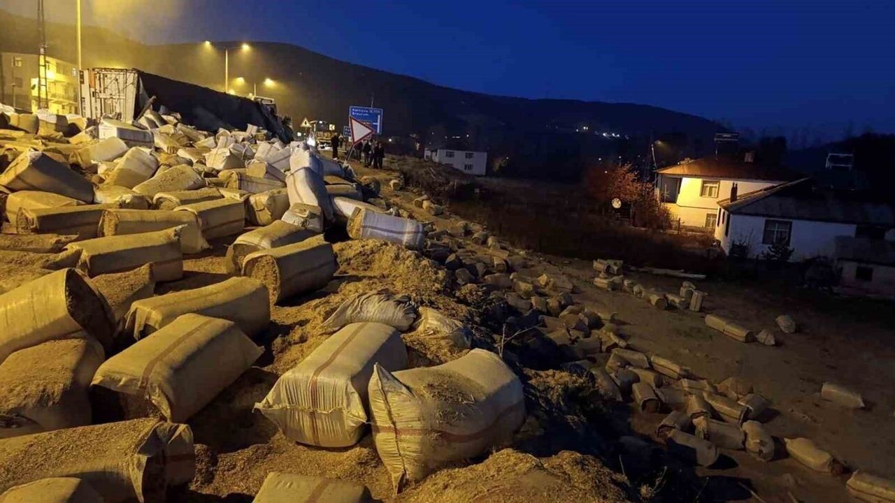 Bingöl'de Saman Yüklü Kamyon Devrildi