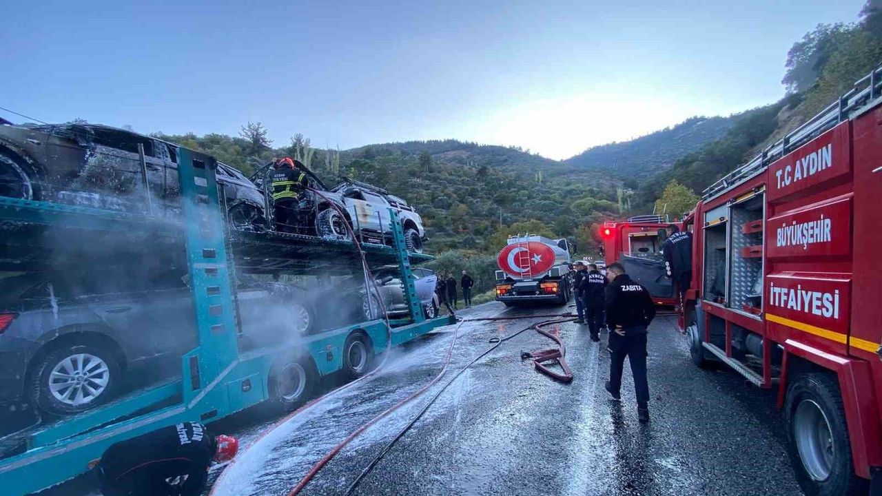 Bozdoğan'da Tırda Yangın: Araçlar Küle Döndü