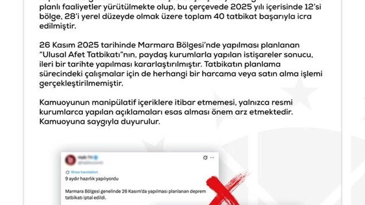 Büyük Marmara Depremi Tatbikatı İptal Mi? Resmi Açıklama Geldi