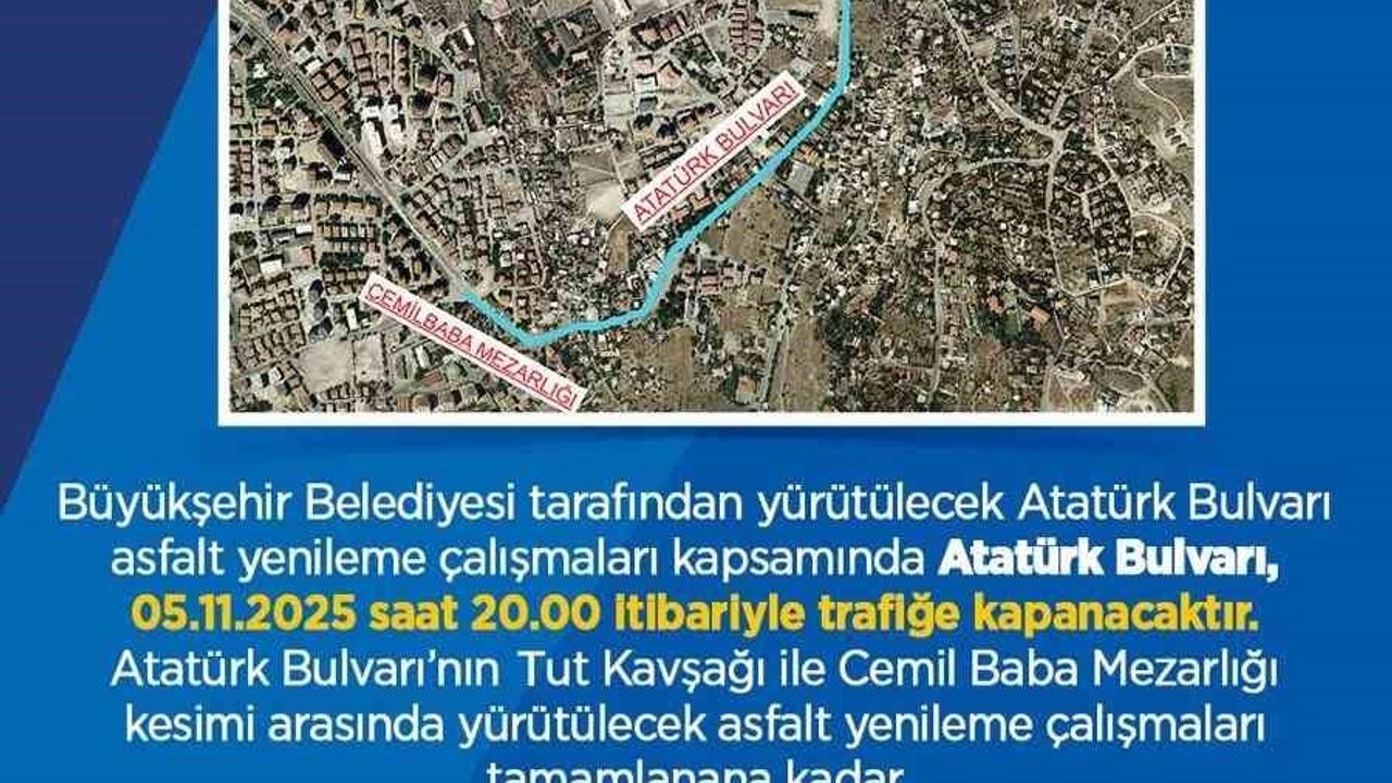 Kayseri'de Atatürk Bulvarı İçin Alternatif Yol Uyarısı
