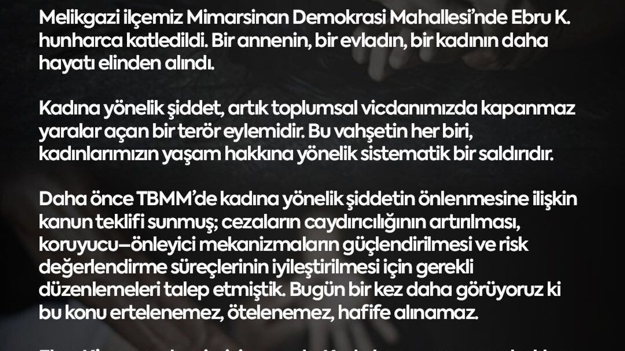 MHP'li Baki Ersoy'dan Kadın Cinayetlerine Dikkat Çekme Çağrısı