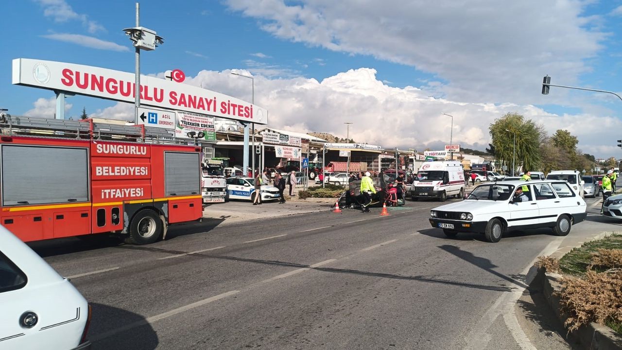 Sungurlu'da Takla Atan Araçta Sürücü Yaralandı
