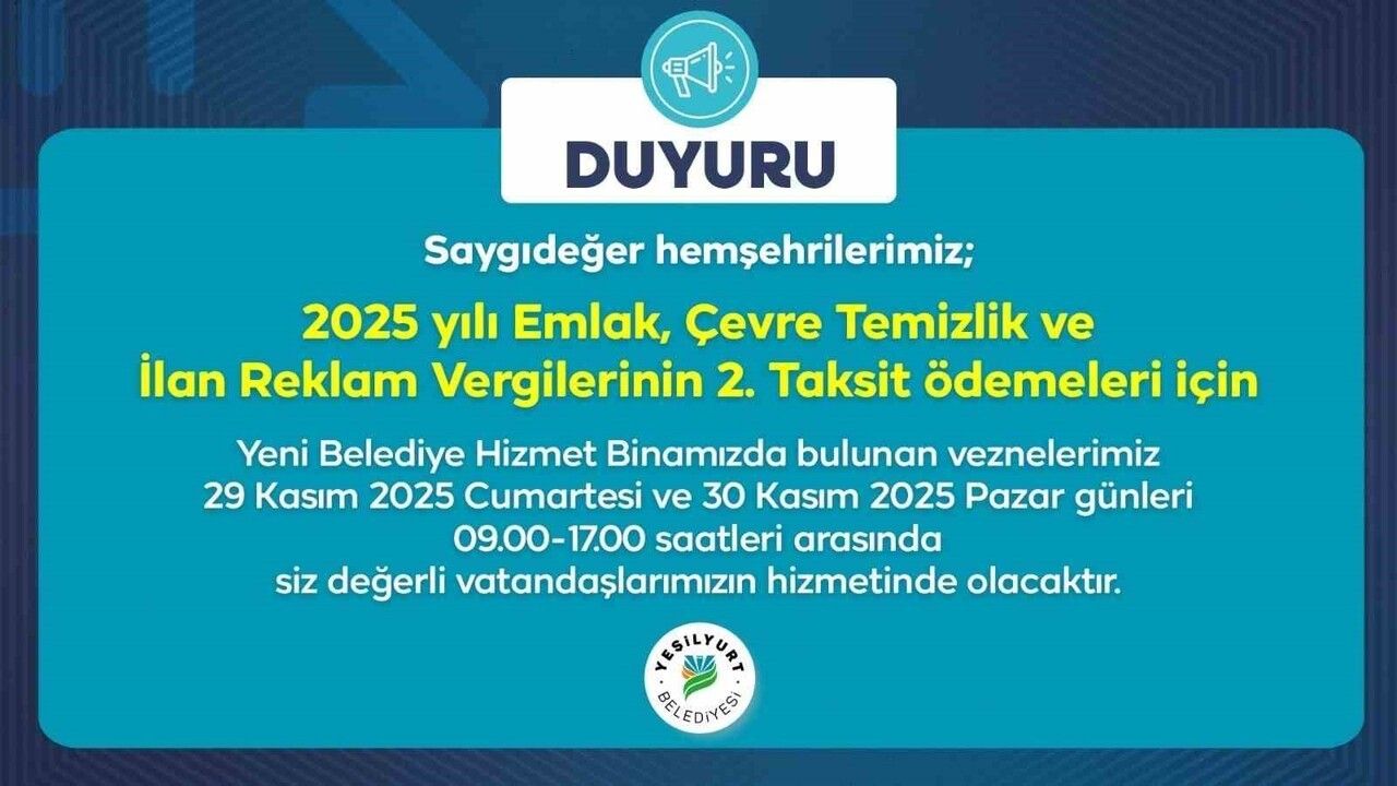 Yeşilyurt Belediyesi Vezneleri Hafta Sonu Açık Kalacak