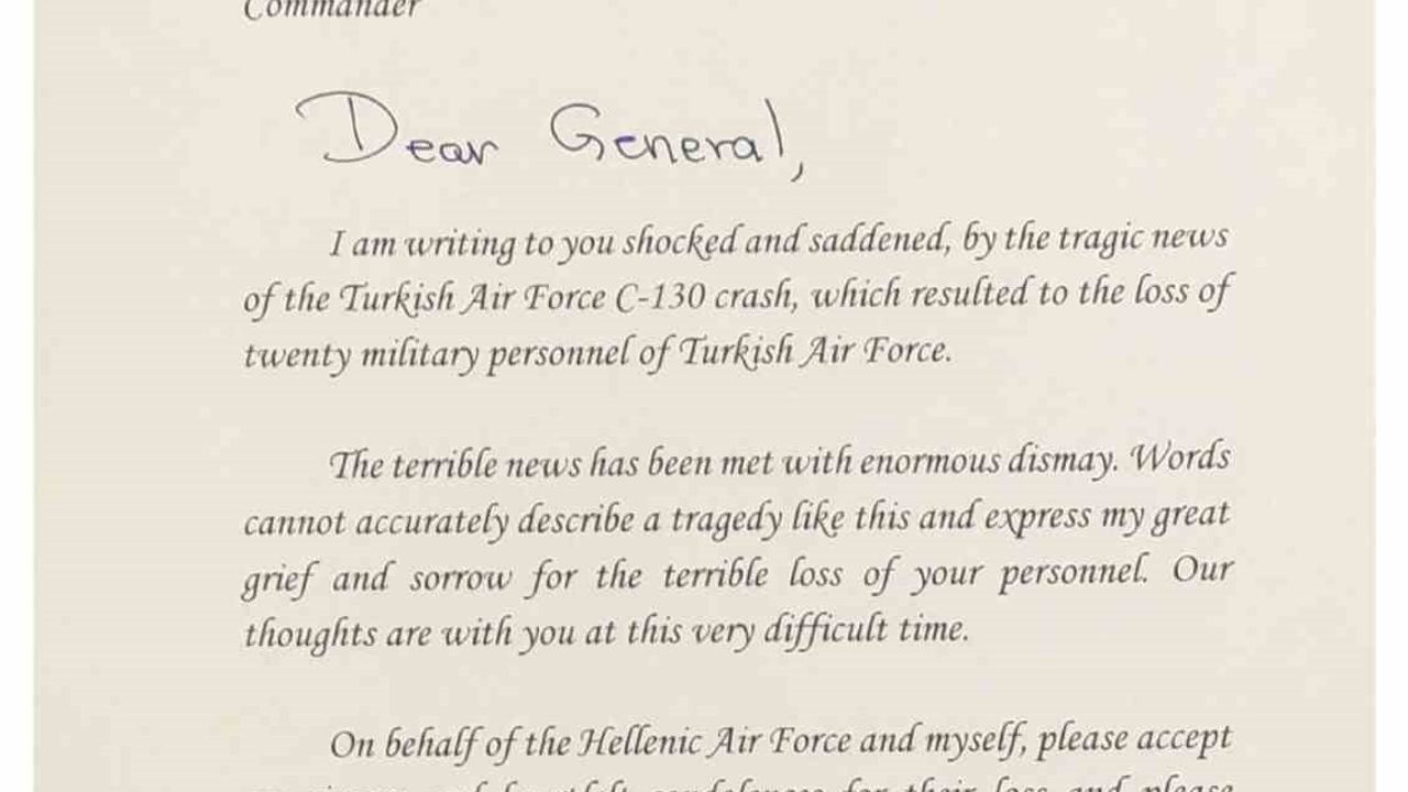 Yunanistan Hava Kuvvetleri'nden Taziye Mesajı