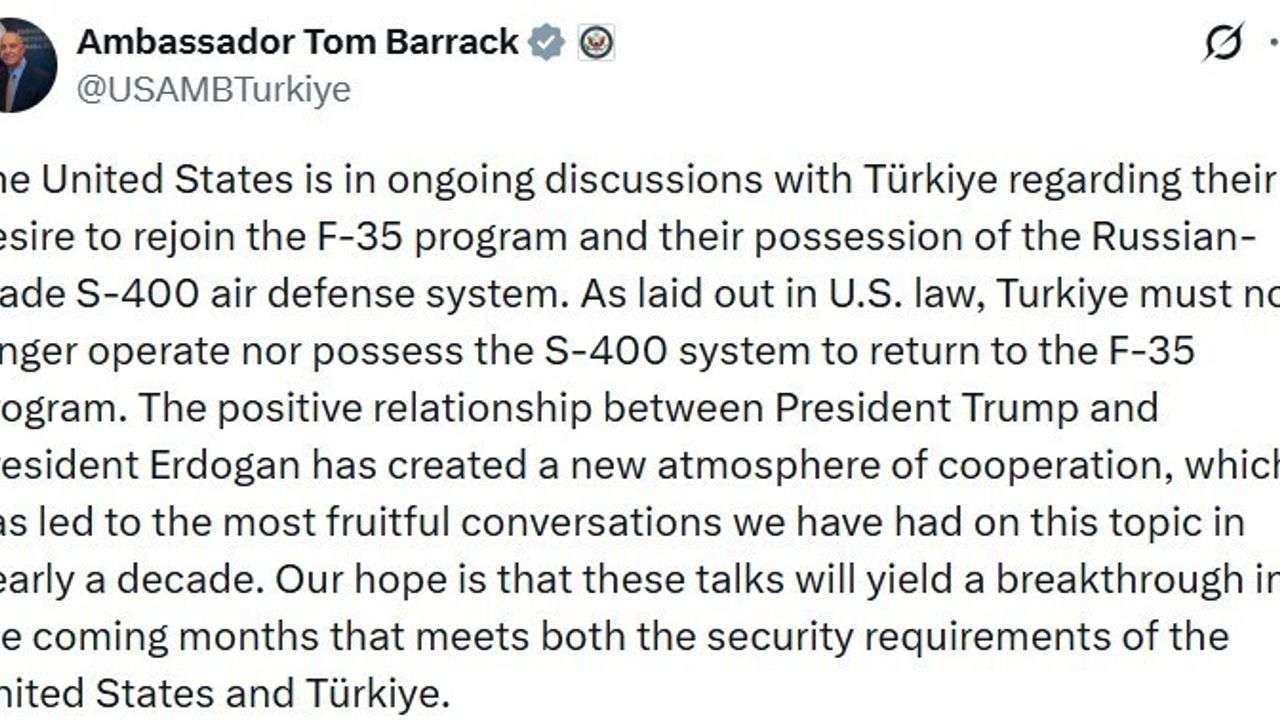 ABD Büyükelçisi Barrack'tan Türkiye’nin F-35 Programı Hakkında Açıklamalar
