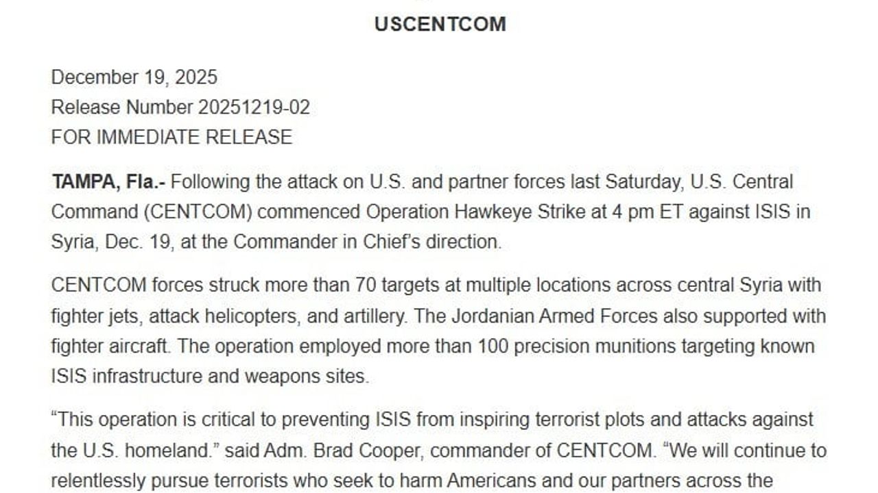 ABD Ordusu Suriye'de DEAŞ Hedeflerine Yönelik Hawkeye Operasyonu Düzenledi