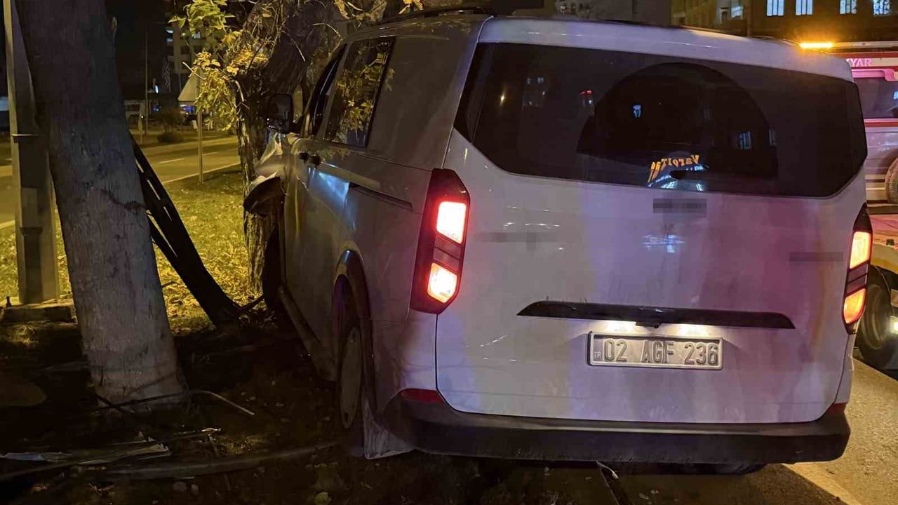 Adıyaman'da Kontrolden Çıkan Minibüs Ağaçla Çarpınca Durduruldu
