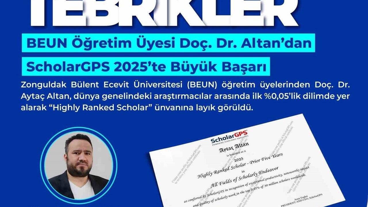 BEUN Öğretim Üyesi Doç. Dr. Aytaç Altan'ın ScholarGPS 2025 Başarısı