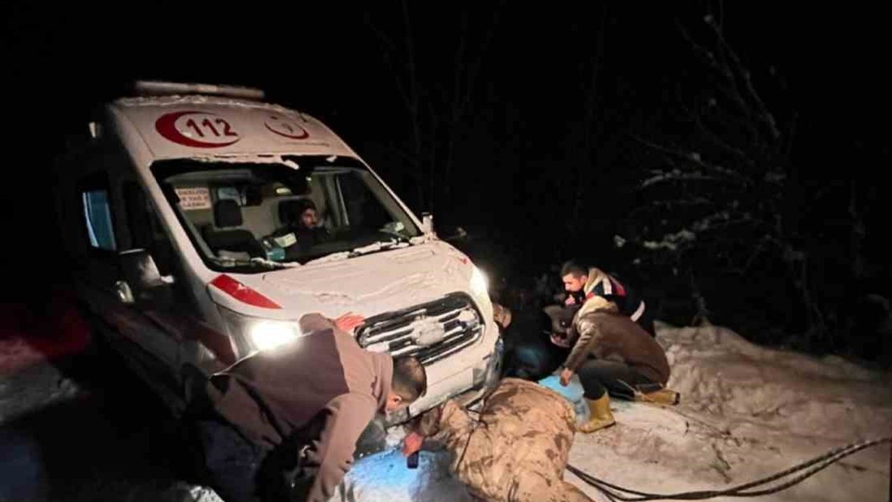Bingöl'de Kar Engeli Aşan Ambulans Kurtarıldı