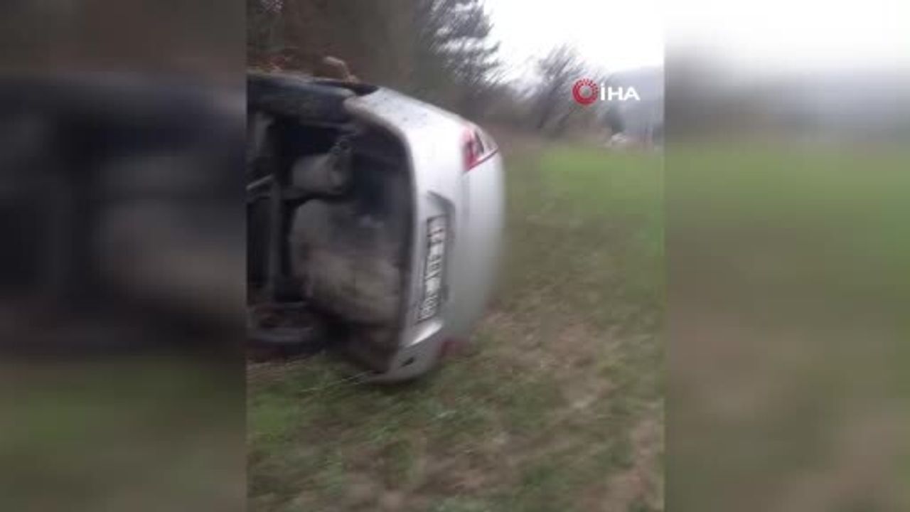 Bolu'da Takla Atan Otomobil Hızla Sürüklendi
