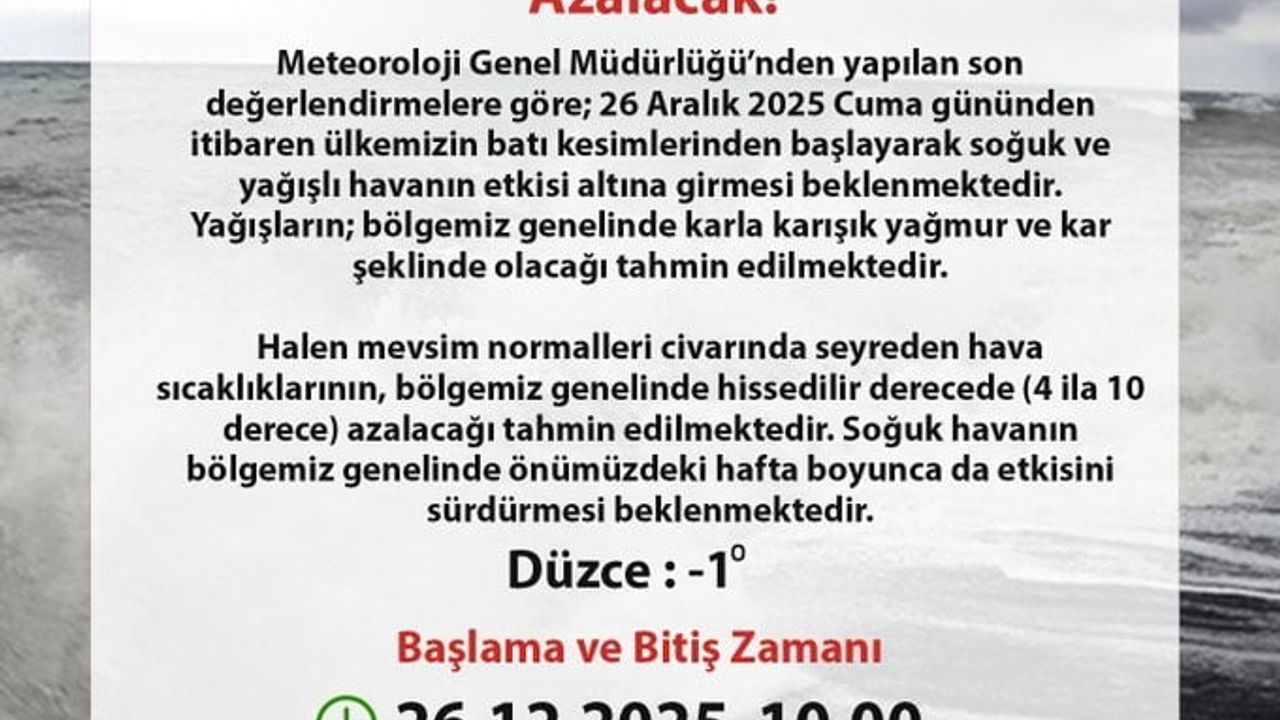 Düzce'de Kar Yağışı Uyarısı!