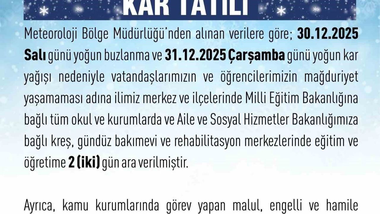 Elazığ'da Eğitime İki Gün Ara Verildi