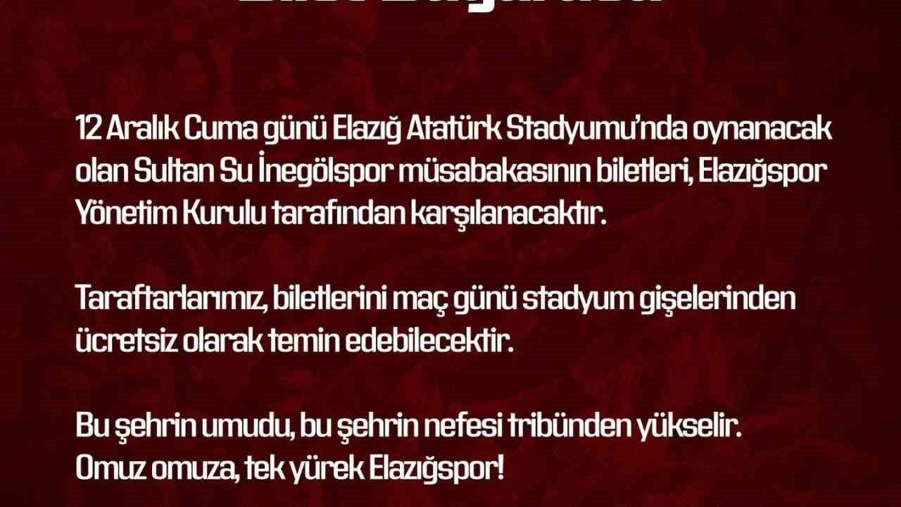 Elazığspor'dan Ücretsiz Bilet Duyurusu