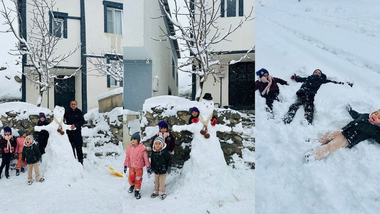 Hakkari'de Çocukların Kardan Adam Coşkusu