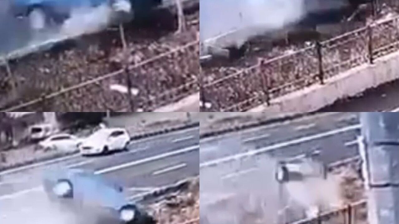 Kahramanmaraş'ta Otomobilin Drenaj Kanalına Uçma Anı Görüntülendi