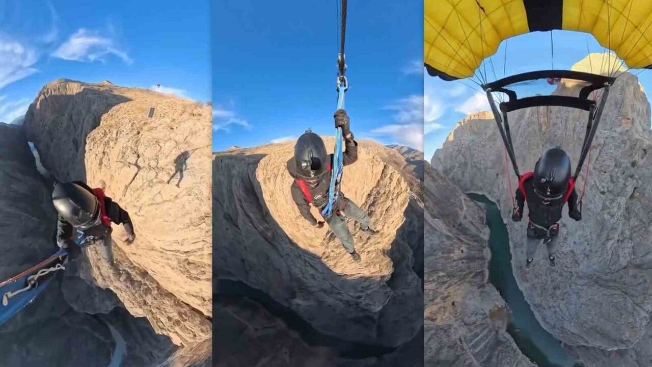 Karanlık Kanyon'daki Heyecan Verici Base Jump Gösterisi
