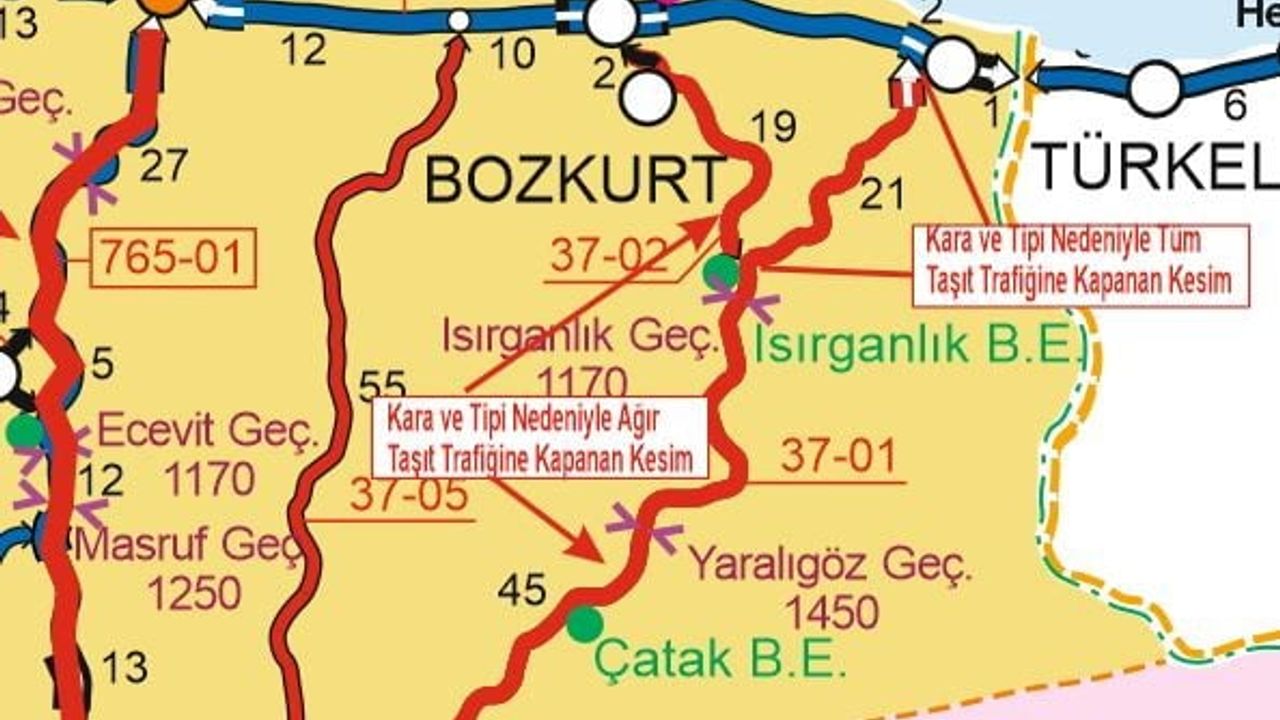 Kastamonu'da Kar Yağışı Nedeniyle Yol Trafiğe Kapandı