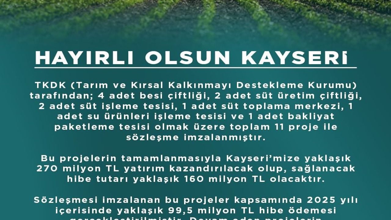 Kayseri'de 270 Milyon TL'lik Yatırım Projeleri