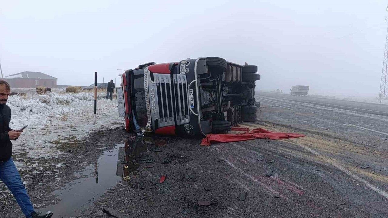 Patnos'ta Hayvan Yüklü Tır Devrildi, 10 Küçükbaş Telef Oldu