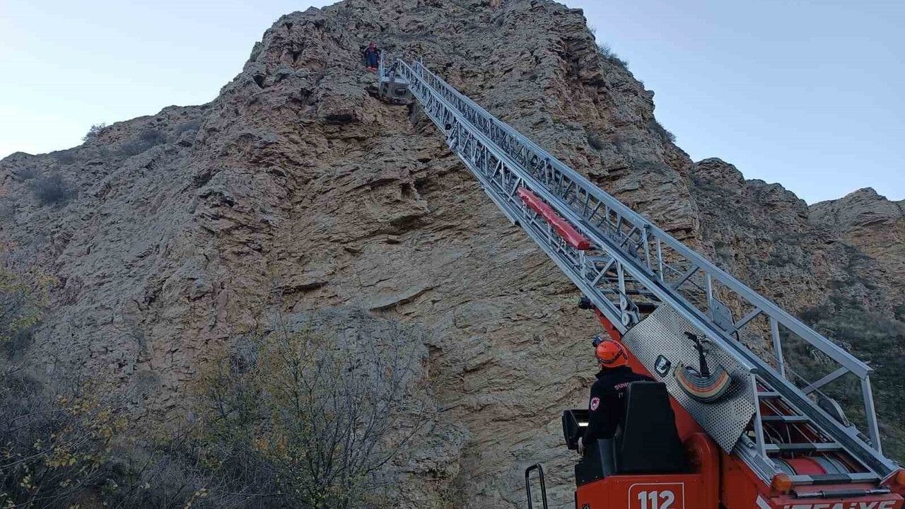 Uçurumda Mahsur Kalan Keçileri İtfaiye Kurtardı