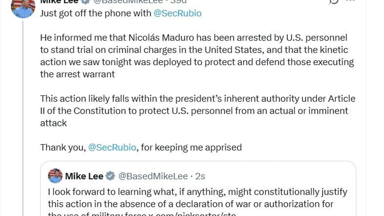 ABD Senatörü Mike Lee, Maduro'nun Tutuklandığını Açıkladı