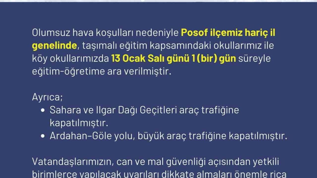 Ardahan'da Taşımalı Eğitime Kar Engeli