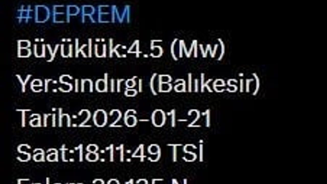 Balıkesir'de 4.5 Büyüklüğünde Deprem Meydana Geldi