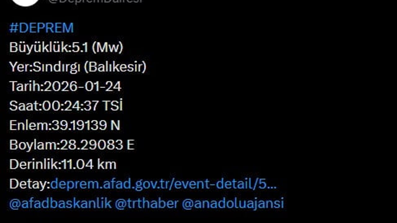 Balıkesir Valiliği'nden Deprem Açıklaması