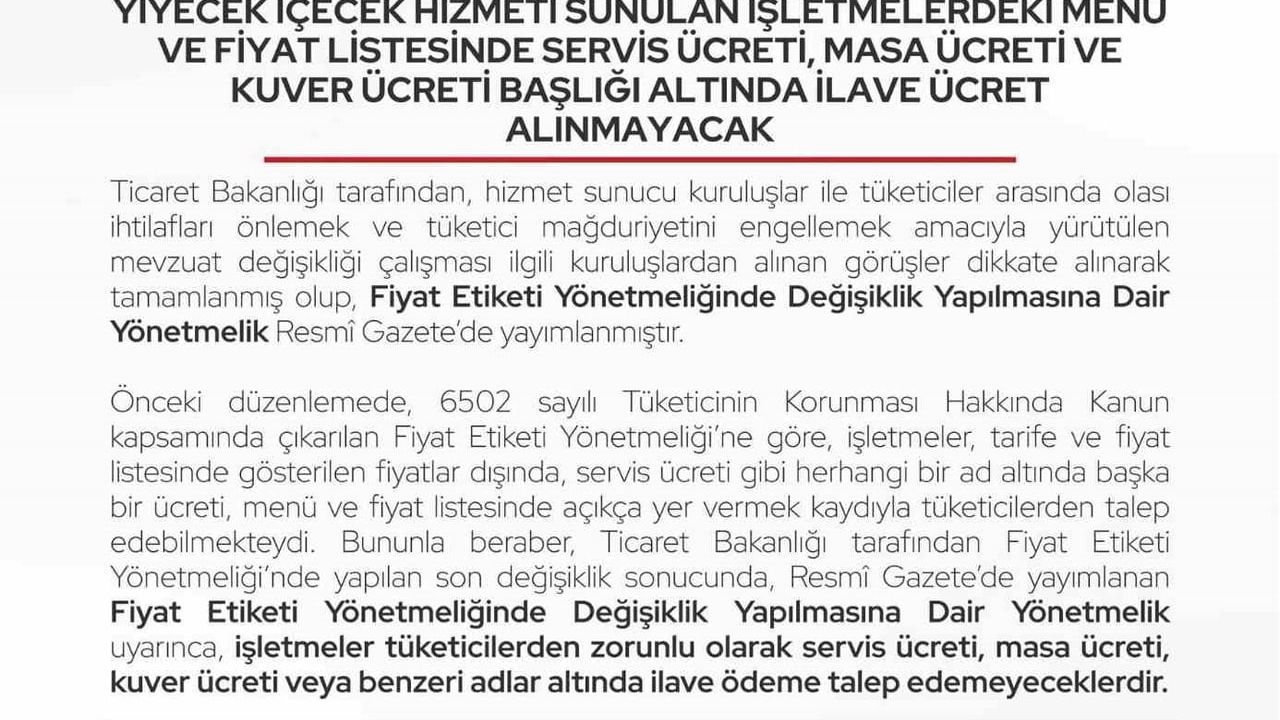 Bartın'da Restoran ve Kafeler için Ücret Uyarısı