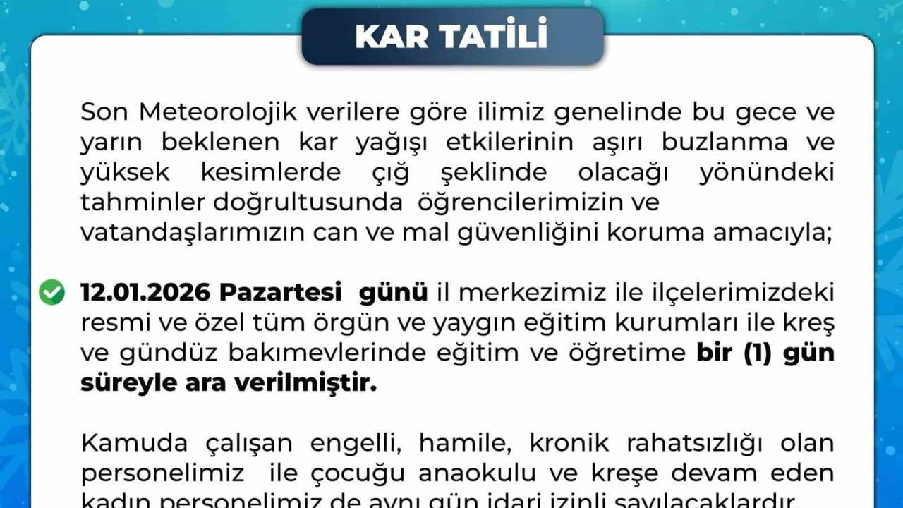 Bingöl'de Eğitime 1 Gün Ara Verildi