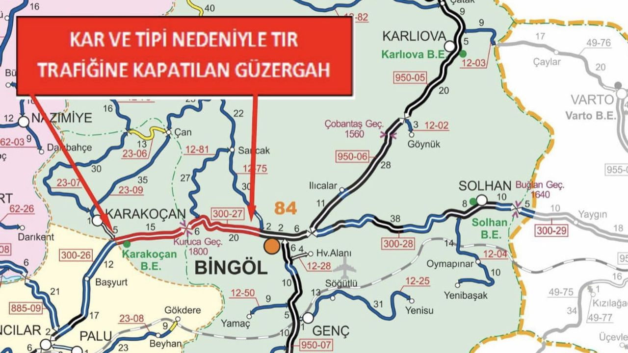 Bingöl-Elazığ Karayolu TIR Trafiğine Kapatıldı