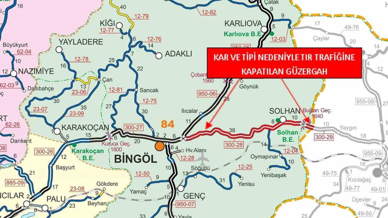 Bingöl-Muş Karayolu Tır Trafiğine Kapandı