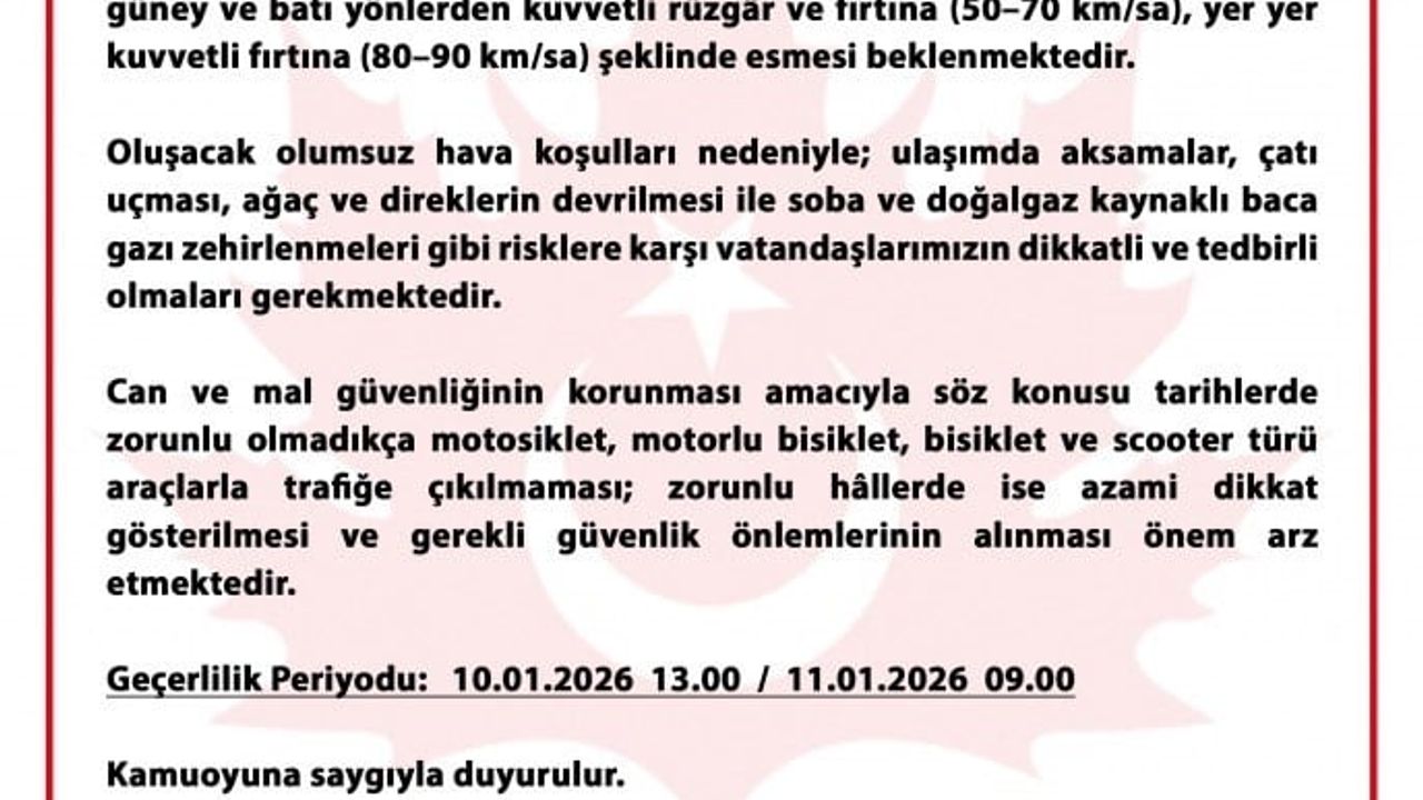 Bursa Valiliği'nden Şiddetli Lodos ve Fırtına Uyarısı