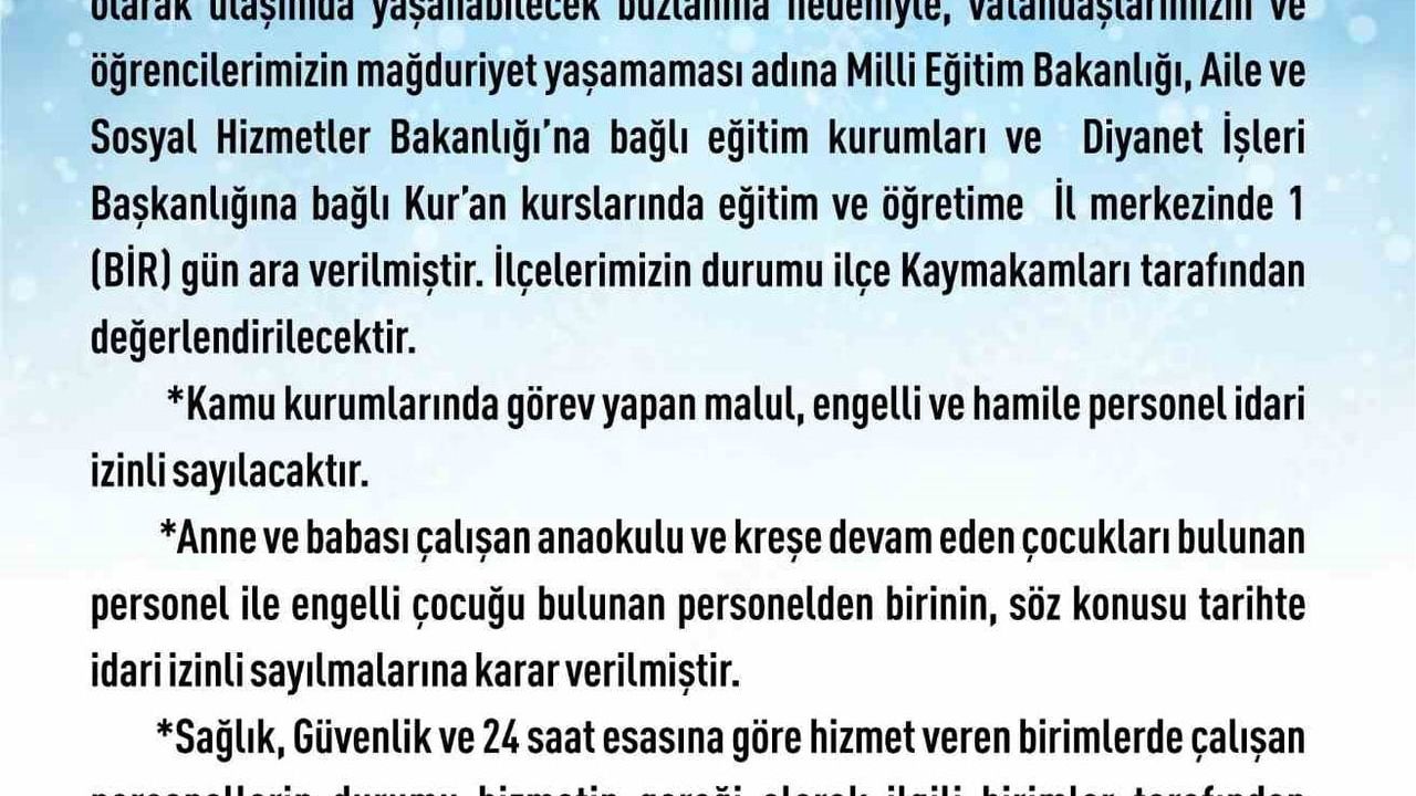 Elazığ'da Eğitim-Öğretime Kar Nedeniyle Ara Verildi