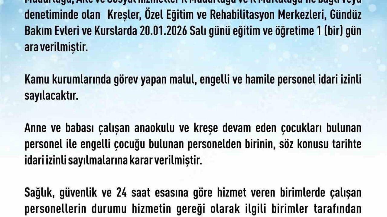 Elazığ'da Kar Nedeniyle Eğitim Tatili