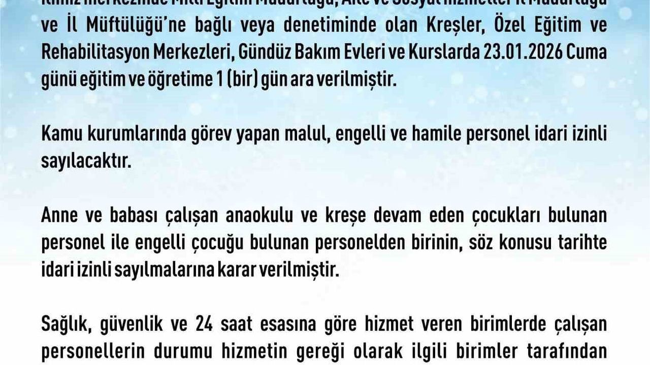 Elazığ'da Kar Yağışı Nedeniyle Eğitime Ara Verildi