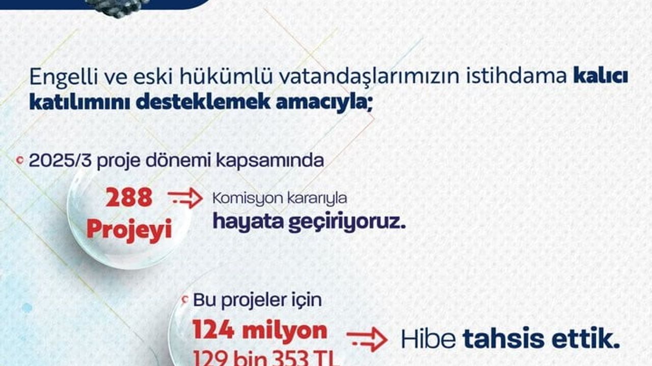 Engelli ve Eski Hükümlü Bireyler İçin 288 Yeni Proje Duyuruldu