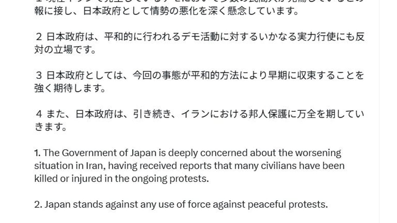 Japonya, İran'daki Protestolar Hakkında Endişelerini Dile Getirdi
