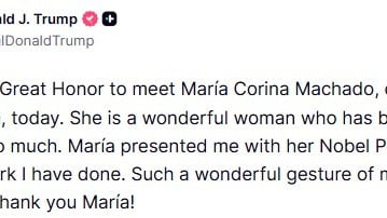 Maria Corina Machado, Nobel Barış Ödülünü Trump'a Takdim Etti