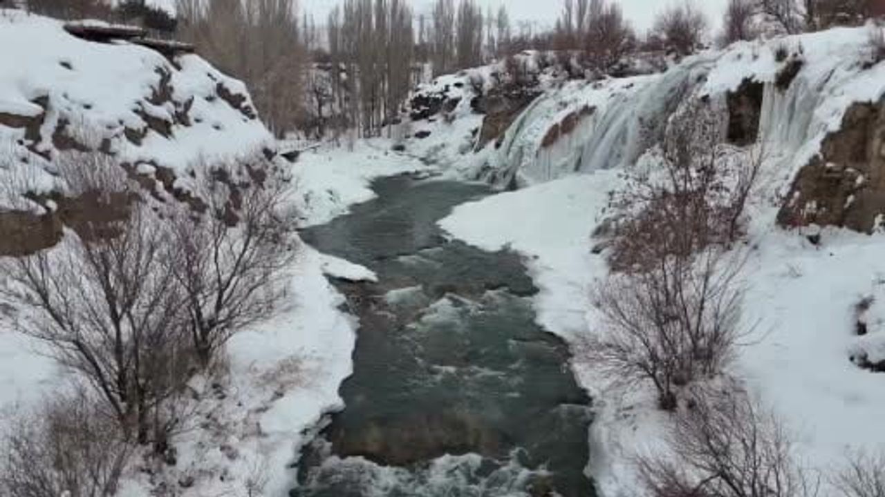 Muradiye Şelalesi Soğuk Havada Buz Tutuyor