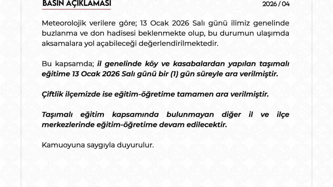 Niğde'de Buzlanma Nedeniyle Taşımalı Eğitime Ara Verildi