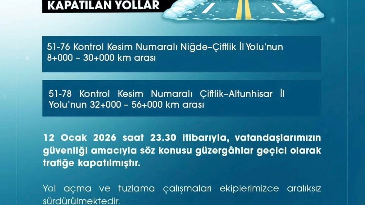 Niğde'deki Kar Yağışı Nedeniyle İki Yol Kapatıldı