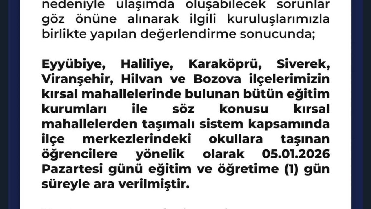 Şanlıurfa'da Kırsal Okullara Tatil
