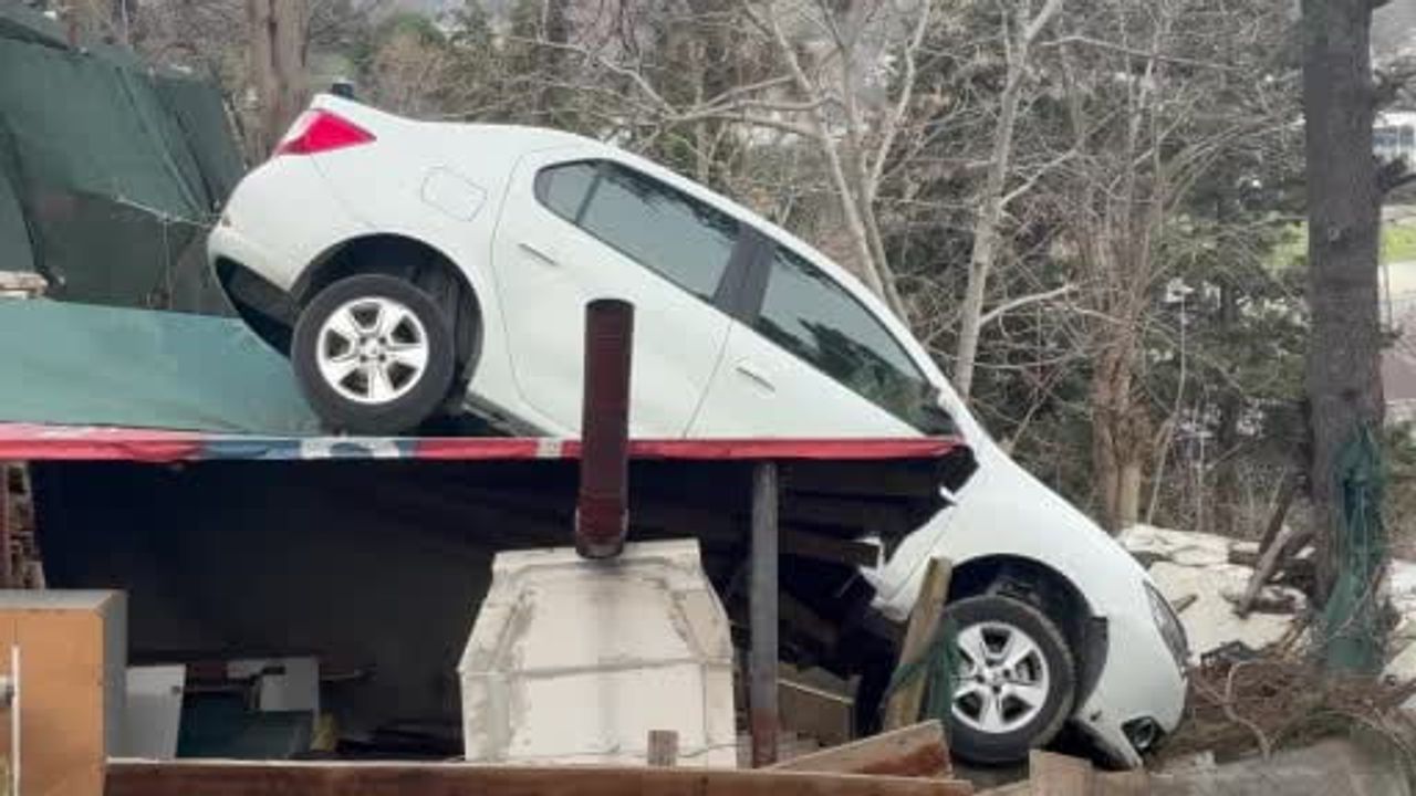 Sarıyer'de Kontrolden Çıkan Otomobil Kamelyaya Uçtu