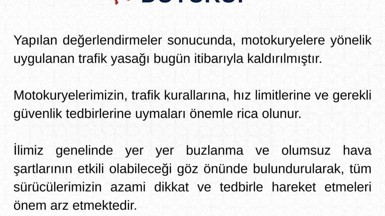 Tunceli’de Motokuryelere Trafik Yasağı Kaldırıldı