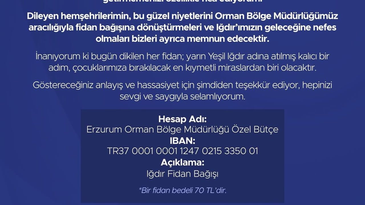 Vali Taşolar'dan Anlamlı Fidan Bağışı Çağrısı