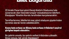 Elazığspor, İskenderunspor Maçının Biletlerini Ücretsiz Dağıtıyor